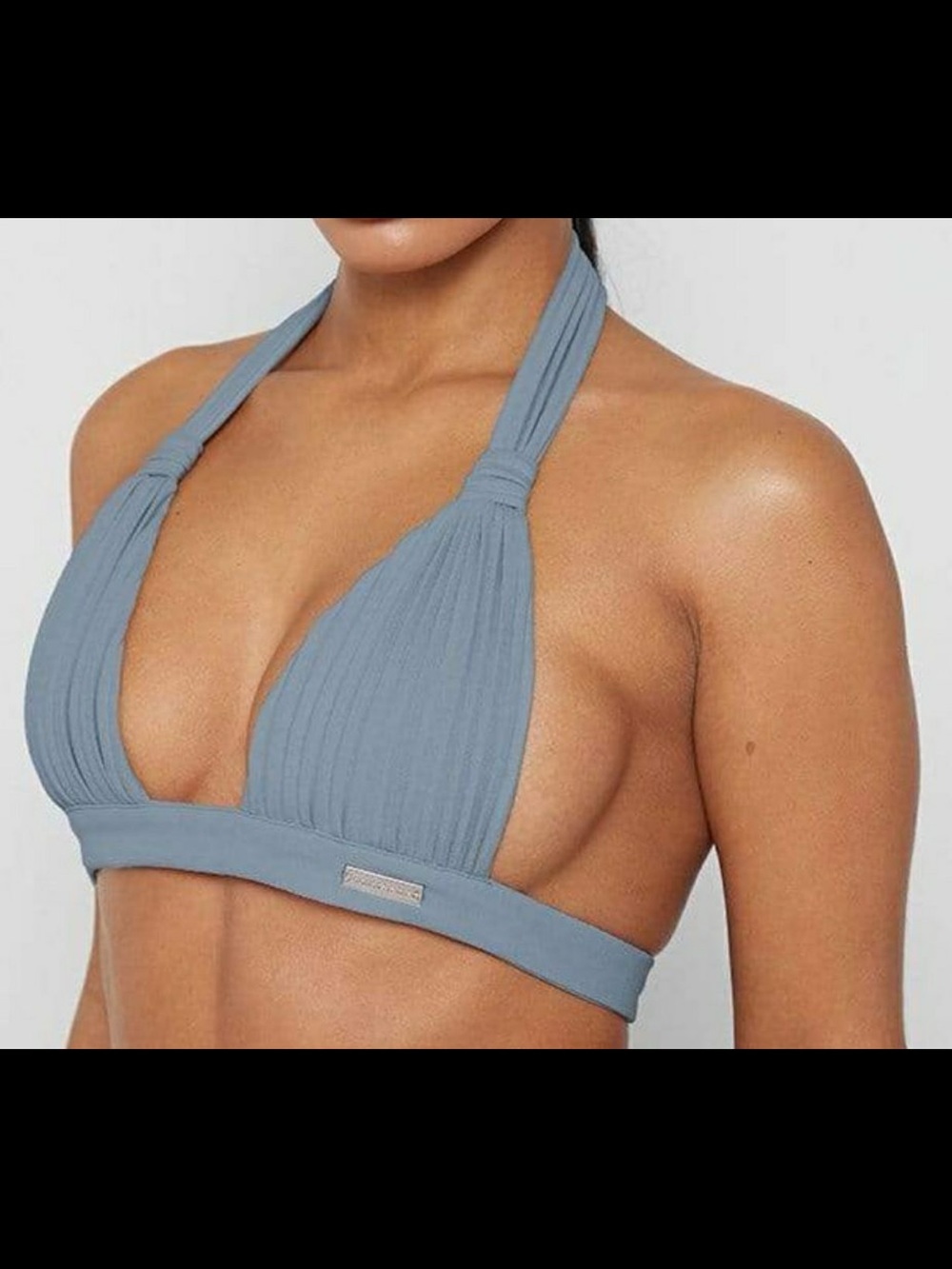 Manière De Voir Ribbed Halter Bikini Top in steel Blue